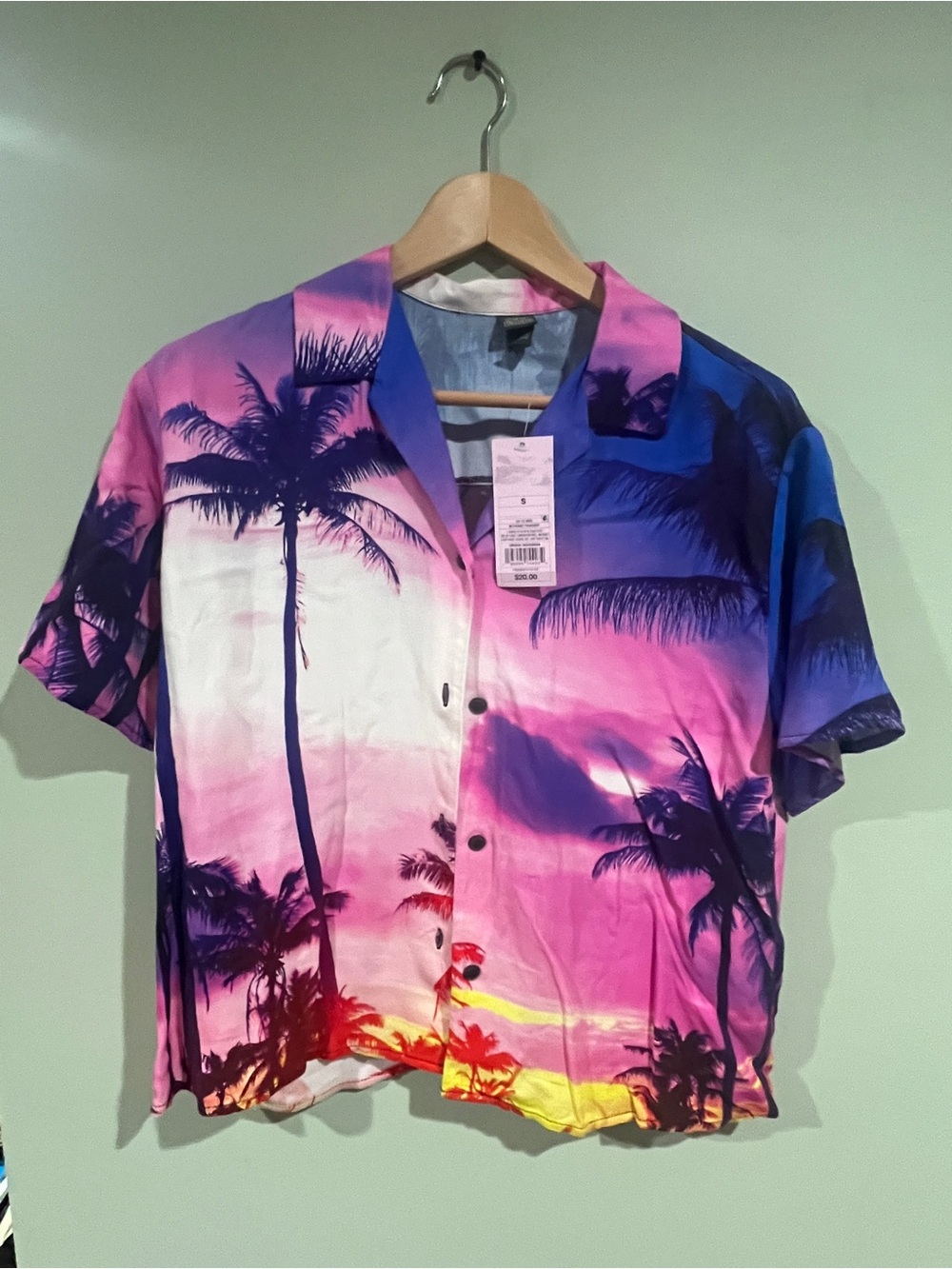 wild fable Pink Blue Purple Gradient Palm-Print Button Front Top